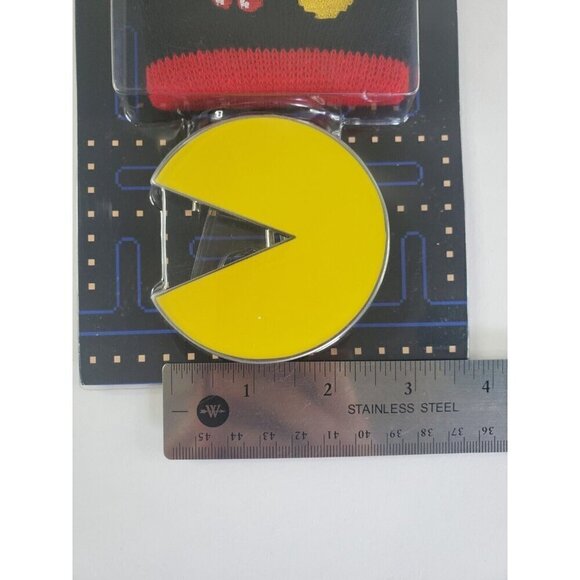 Pac-Man Belt Buckle & Wristband Set 2010 New Old Stock Namco Bandai Games Pewter - Picture 3 of 6